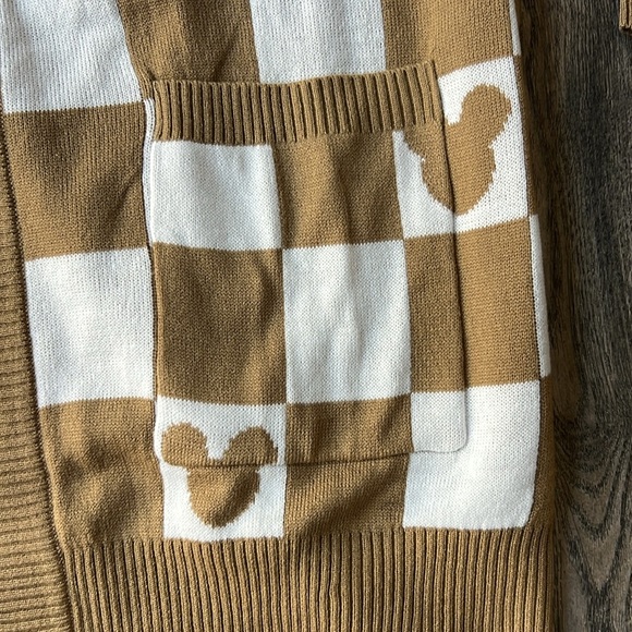 Disney Sweater Brown and White Checkered Mickey Mouse Cardigan Size Large - Picture 3 of 12